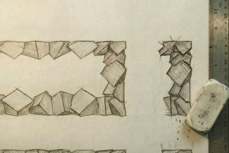 Croquis Console Pyrite, gomme, règle, porte-mine