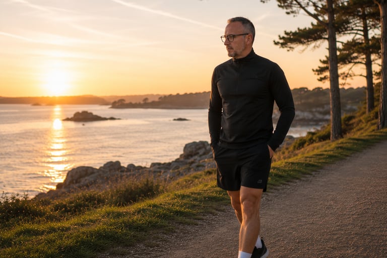 Marche active et récupération dans le Golfe du Morbihan au coucher du soleil