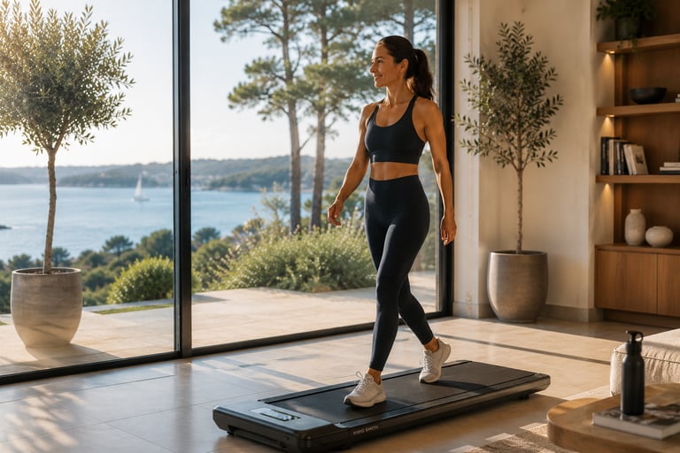 Femme réalisant une marche sur tapis dans un objectif de récupération active