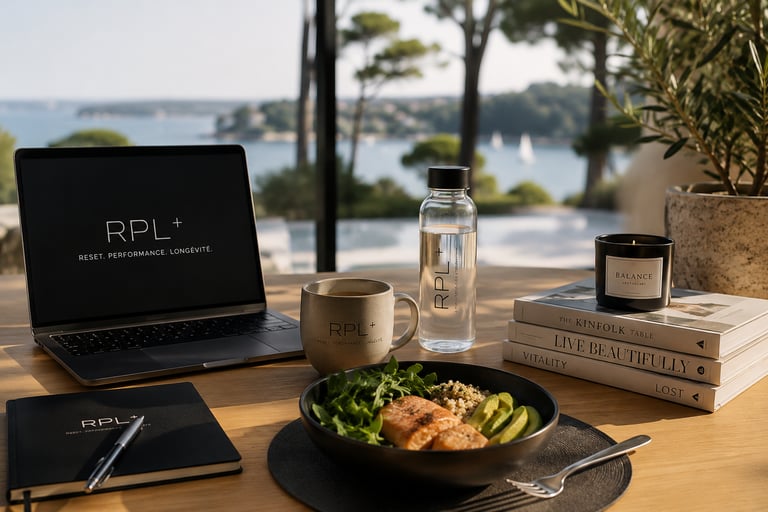 Nature morte d'une assiette représentant un déjeuner protéiné et équilibré, avec glucides et lipides