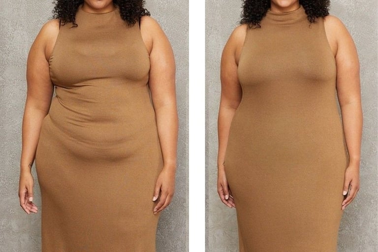 antes e depois bermuda modeladora plus size efeito na barriga e cintura