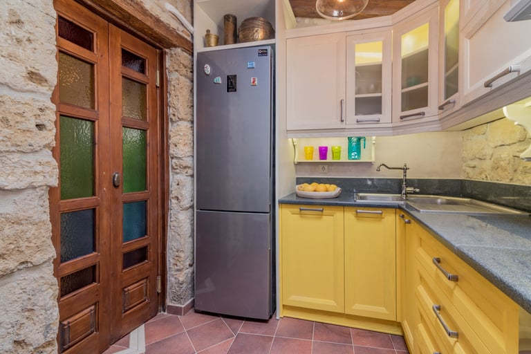 Fridge, sink and cooking are of traditional stone house in Zakynthos