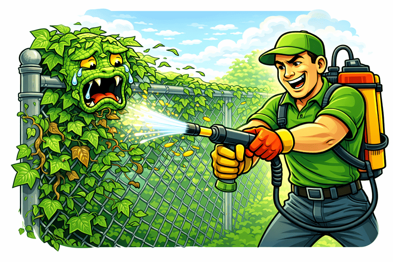 Likvidace břečťanu na plotu