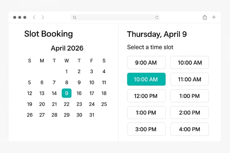 slot booking page hire remotex