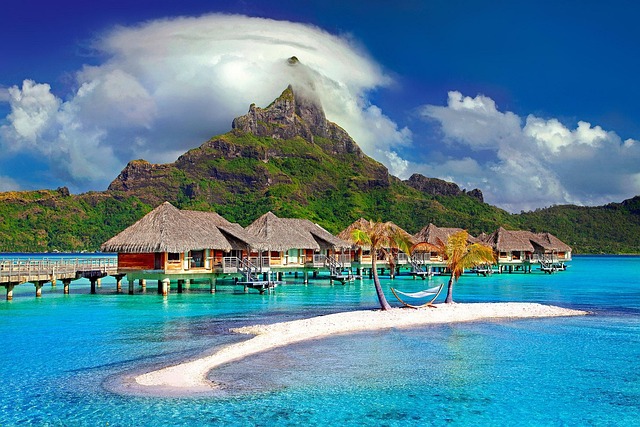 A tropical paradise scene, where you do not need to shovel snow.