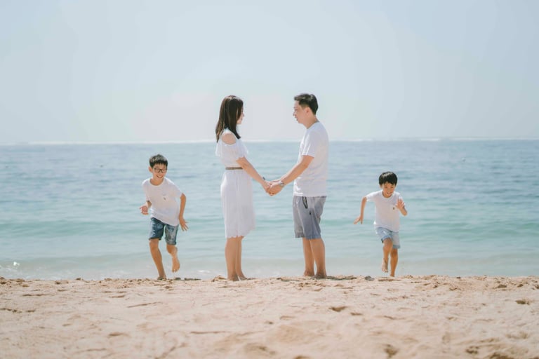 intimate family session at The Mulia Bali beach front