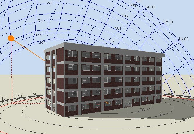 A school building modelled using a computer model that shows energy use and light levels throughout