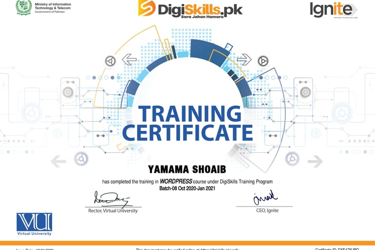 wordpress development certificate for Yamama