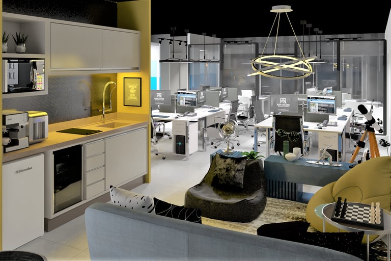 Coworking com divisórias de vidro e layout inteligente em SP