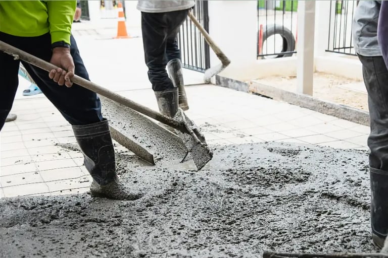 men pouring fresh concrete on the sidewalk