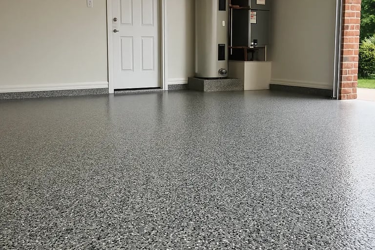 a garage with epoxy flooring