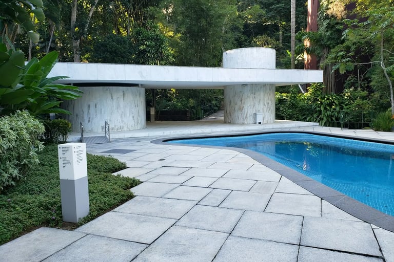 a pool with a concrete structure 
