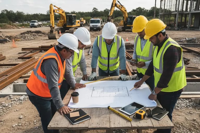 a group of construction workers having a meeting