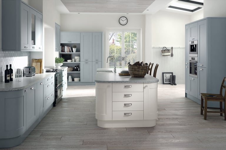 Boston Fjord and White shaker kitchen