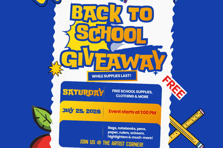colorful flyer for free items back to school