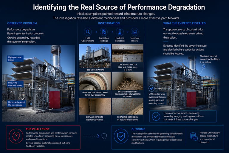Investigation identifying the true source of performance degradation in a power generation intake