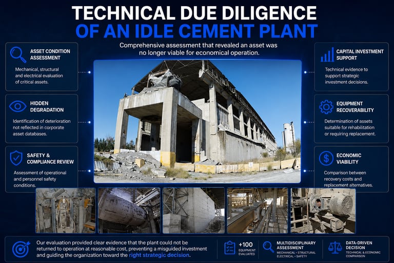 Technical due diligence investigation assessing the condition and viability of an idle cement plant