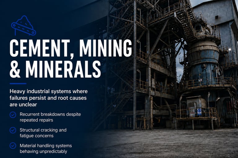 Engineering investigation for cement plants, mining operations and bulk material systems.