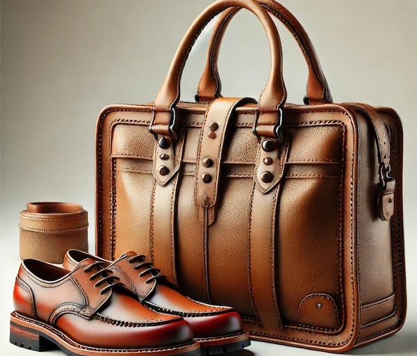 a pair of shoes and a bag with a cup of coffee