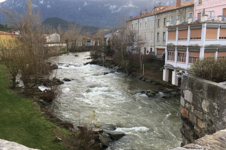 River Aude flowing through Quillan in the Pyrenees