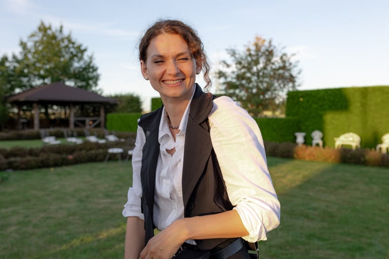 happy photographer in sunset