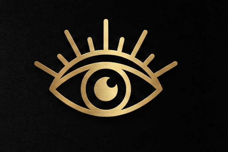 Gold third eye icon representing spiritual intuition, oracle card wisdom, and subconscious awakening