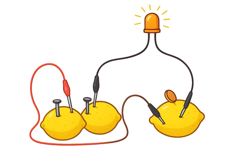 Lemons connected to a light bulb led