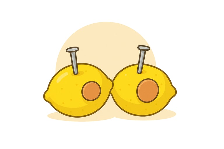 Lemon with coin and screws