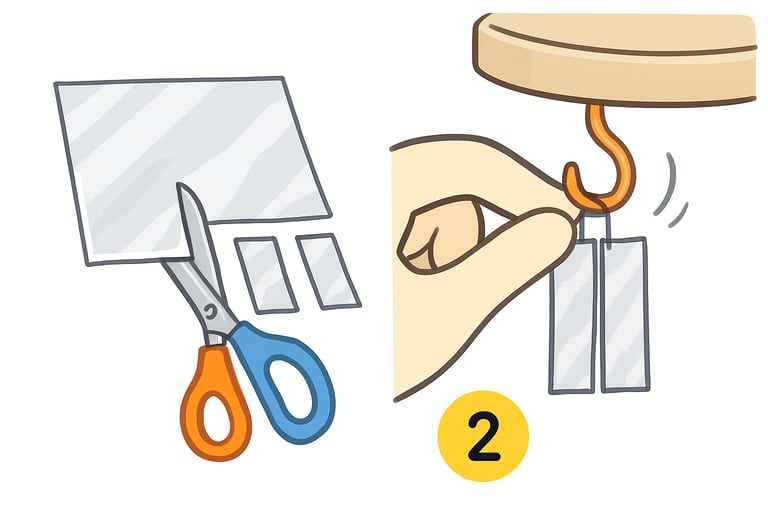 Cutting aluminum foil and hanging it on copper wire.