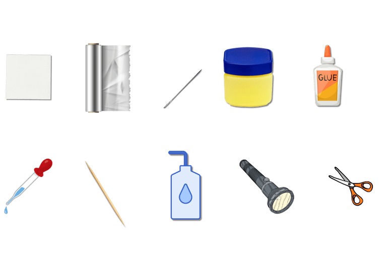 a variety of items that include a bottle of liquid