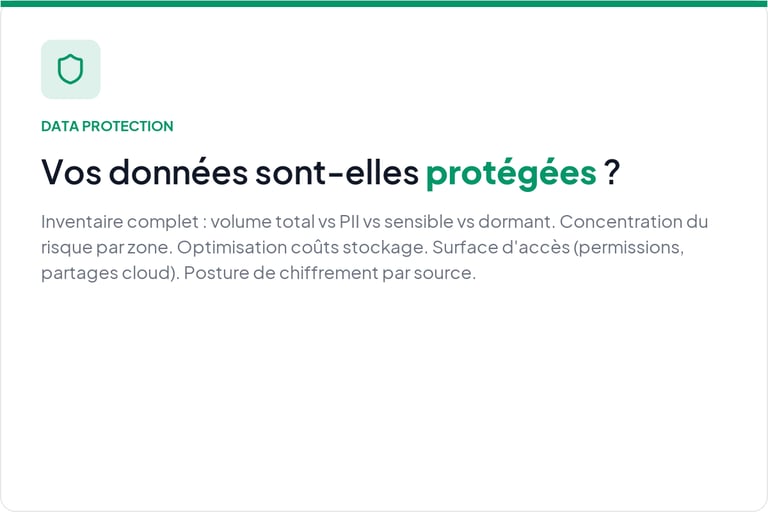 Infographie protection des données en français sur la sécurité PII, le stockage et le chiffrement.