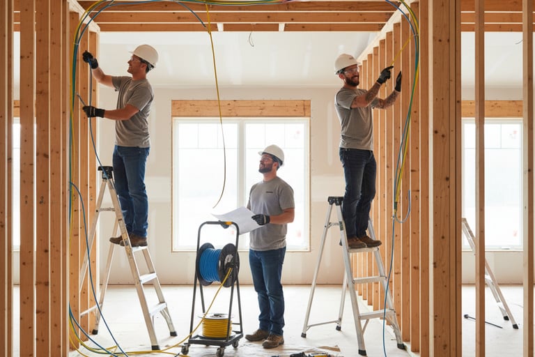 Team installing cabling in new build — TrinityLinc Ontario