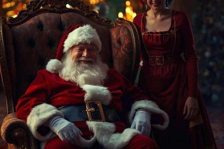 Santa smiling with Mrs. Claus