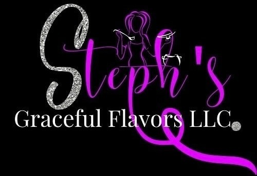 Steph's Graceful Flavors LLC logo with purple script and a chef silhouette on a black background.