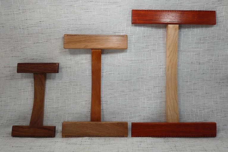 Photp of three typical hand looms; a small, medium, and large size.