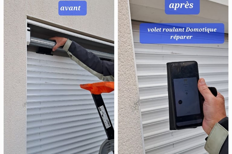 Volet roulant domotique réparé photos avant/après