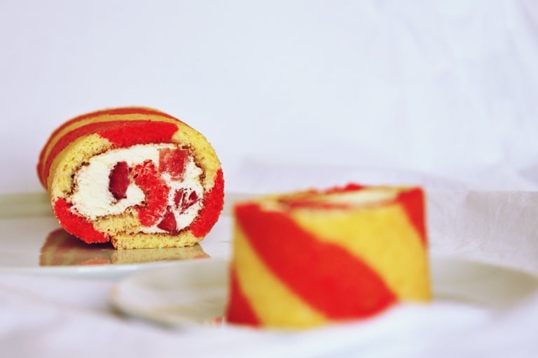 Strawberries & Cream Swiss Roll Cake