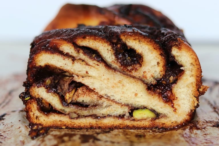 Pistachio, Cardamom, and Chocolate Babka