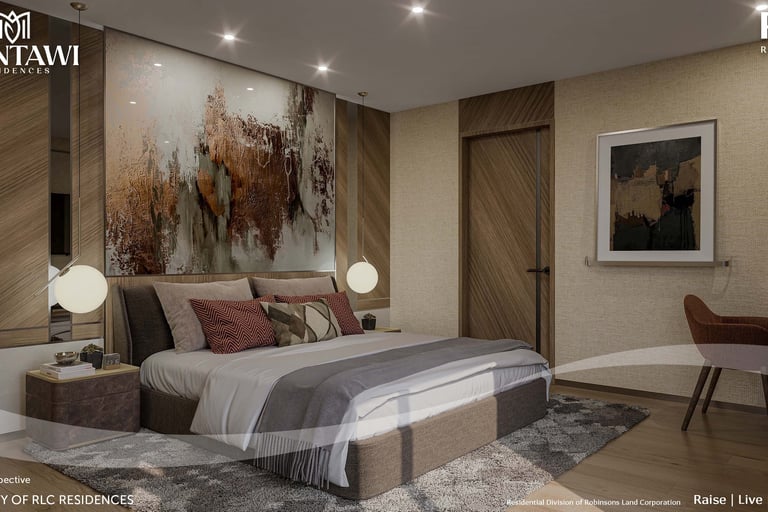 a bedroom with a bed and a desk
