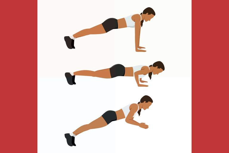 a woman doing push ups on a white background