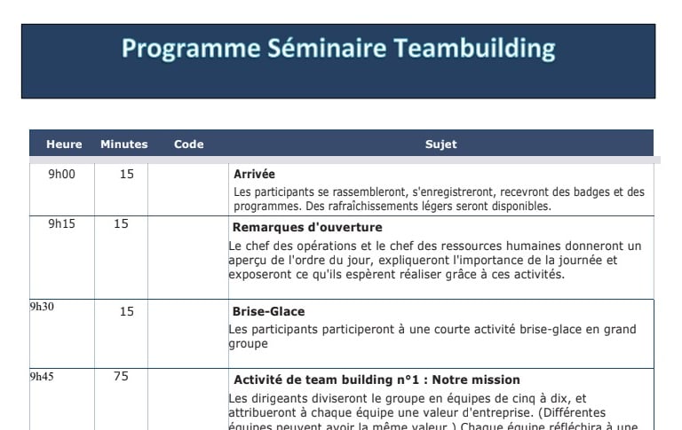 exemple de programme de team building