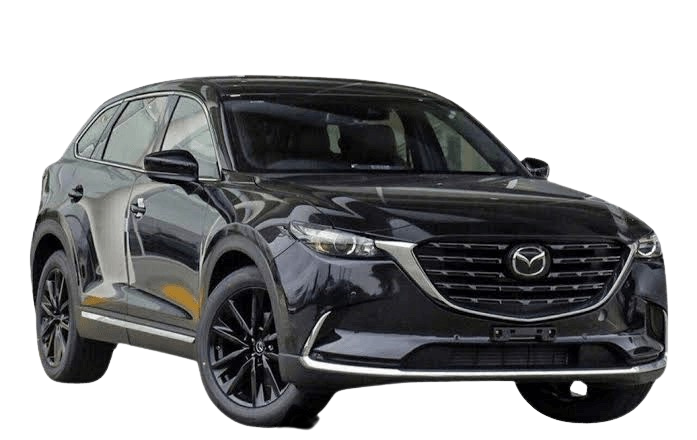 a black mazda suv with a black and white background