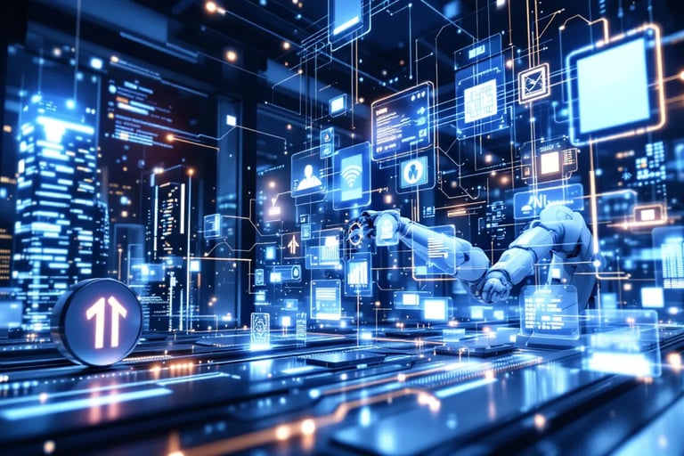 An abstract representation of process automation with AI technologies.