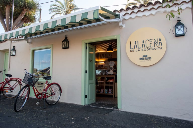 Bencomo Coliving supports local businesses, such as Mario Bakes bakery. The photo shows its façade. 