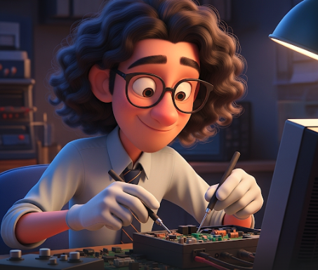 Image of IT supervisor, Max Mobley, repairing computer equipment for Sand Industries.