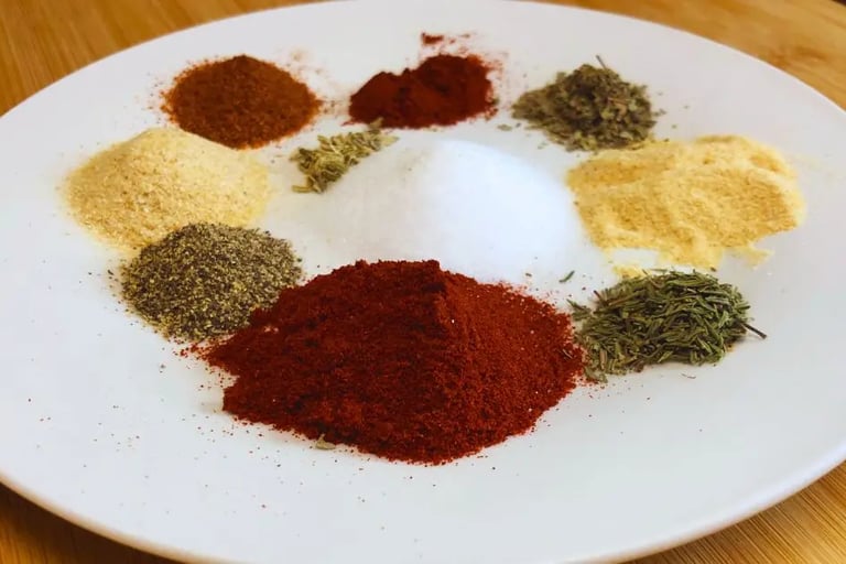 blackened seasoning on white plate in a circle