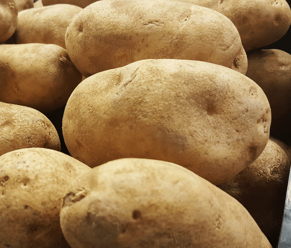 russett potatoes in a shelf