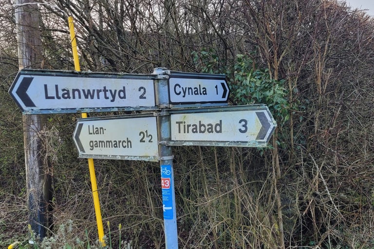 Signpost at Cefn Gorwydd, near Llanwrtyd Wells