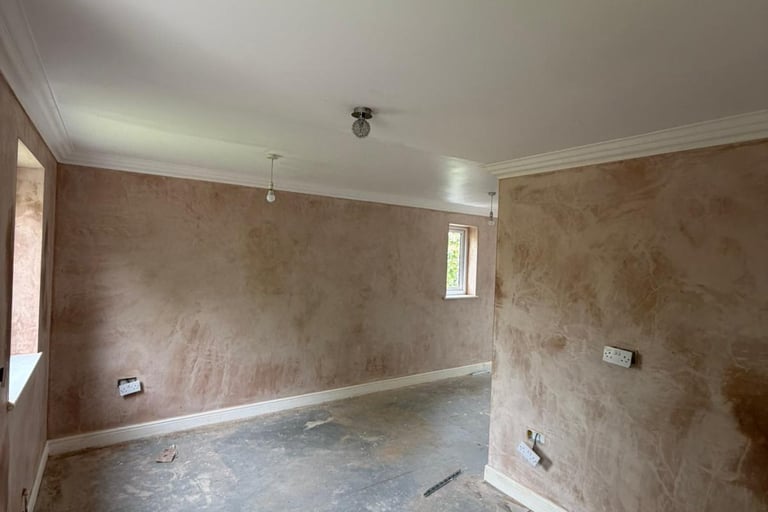 All walls skimmed ready for kitchen fitting.