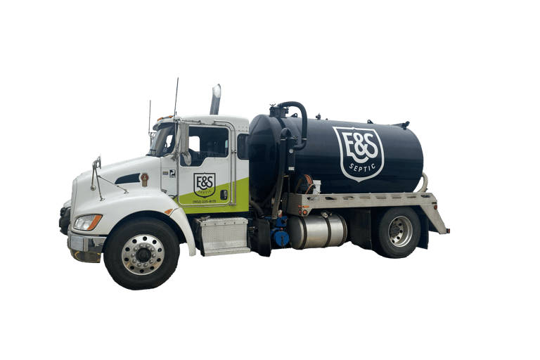 Photo of E&S Septic's septic tank pumping truck.